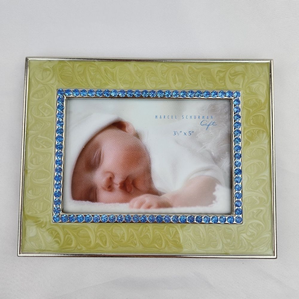 🔥NIB Marcel Schurman Lime/Yellow w/Crystals 3.5x5 Picture Frame
